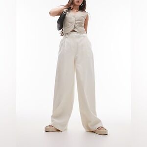 Corduroy pants / 
cord tailored wide leg trouser in ecru